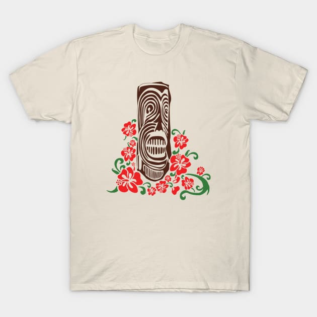 Tiki Totem with Hibiscus Flowers T-Shirt by Killer Rabbit Designs